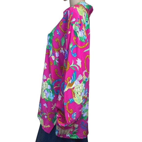 VTG Diane Von Furstenberg XL 100% Silk Button Up Blouse Floral Tropical Resort - Picture 9 of 16